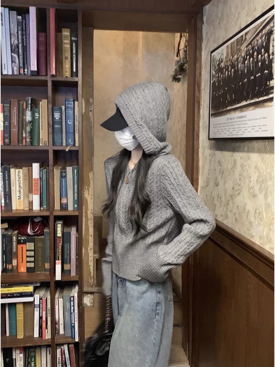 앤디 플러시 꽈배기 후드 두꺼운 지퍼 스웨터 오픈 가디건 여성 코트 이른 봄 고급 센스 부드러운 찹쌀 니트 스웨터 맨위 상세 이미지 1