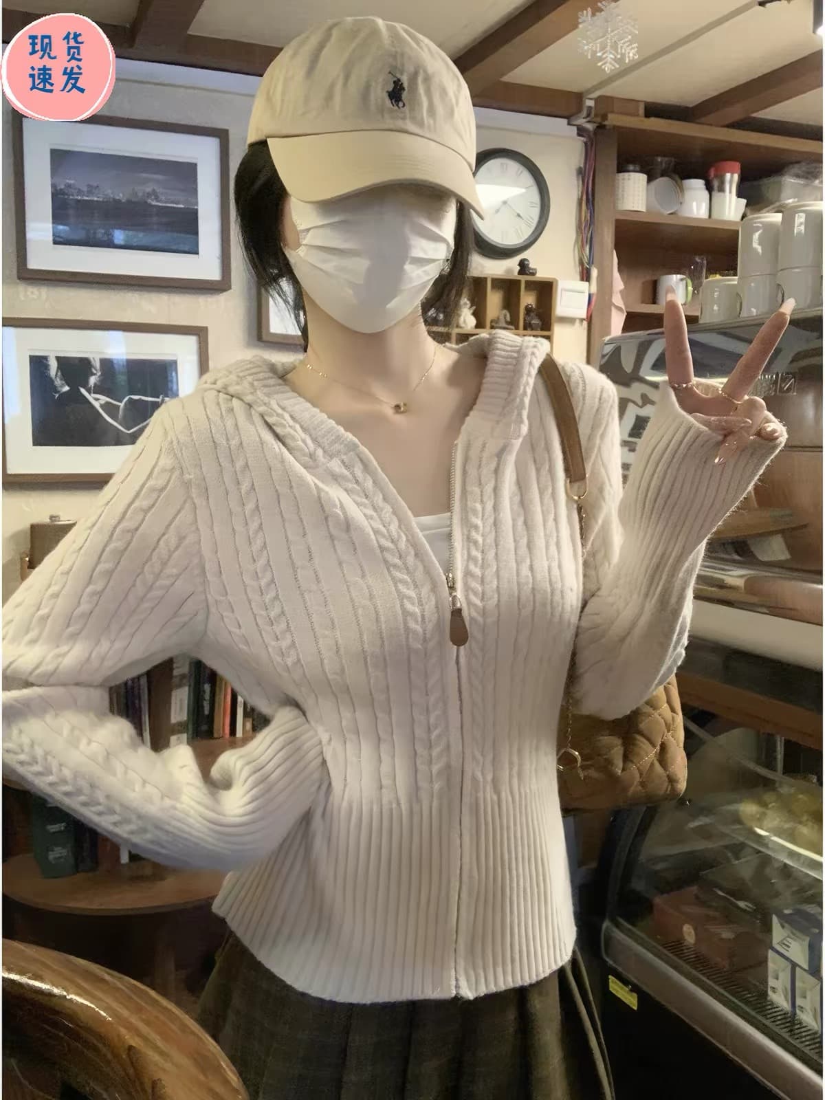 앤디 플러시 꽈배기 후드 두꺼운 지퍼 스웨터 오픈 가디건 여성 코트 이른 봄 고급 센스 부드러운 찹쌀 니트 스웨터 맨위 상세 이미지 5