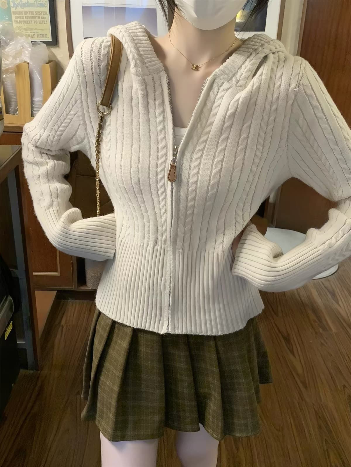 앤디 플러시 꽈배기 후드 두꺼운 지퍼 스웨터 오픈 가디건 여성 코트 이른 봄 고급 센스 부드러운 찹쌀 니트 스웨터 맨위 상세 이미지 8