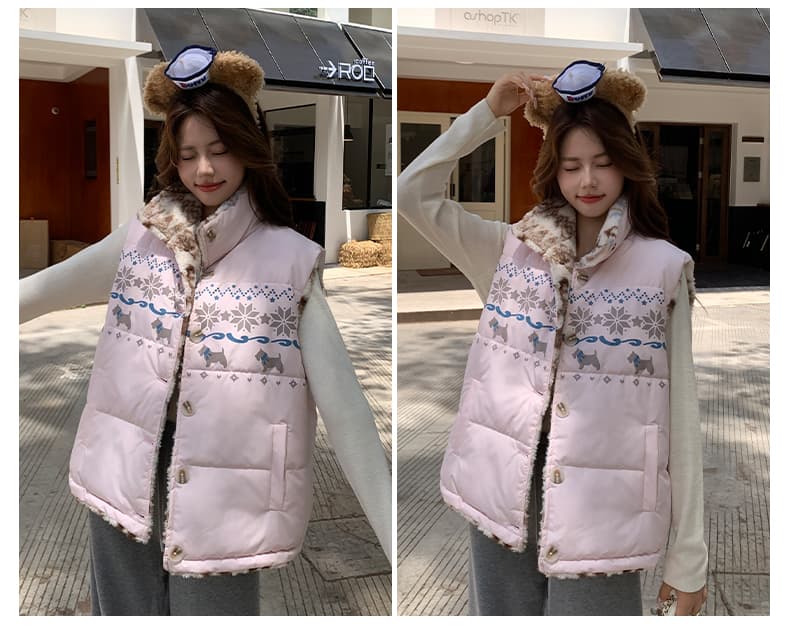 공정한 섬 양면 착용 양털 조끼 여자 외출용 겨울 두꺼운 보온 조끼 플리스 스탠드 칼라 면 의류 재킷 상세 이미지 28