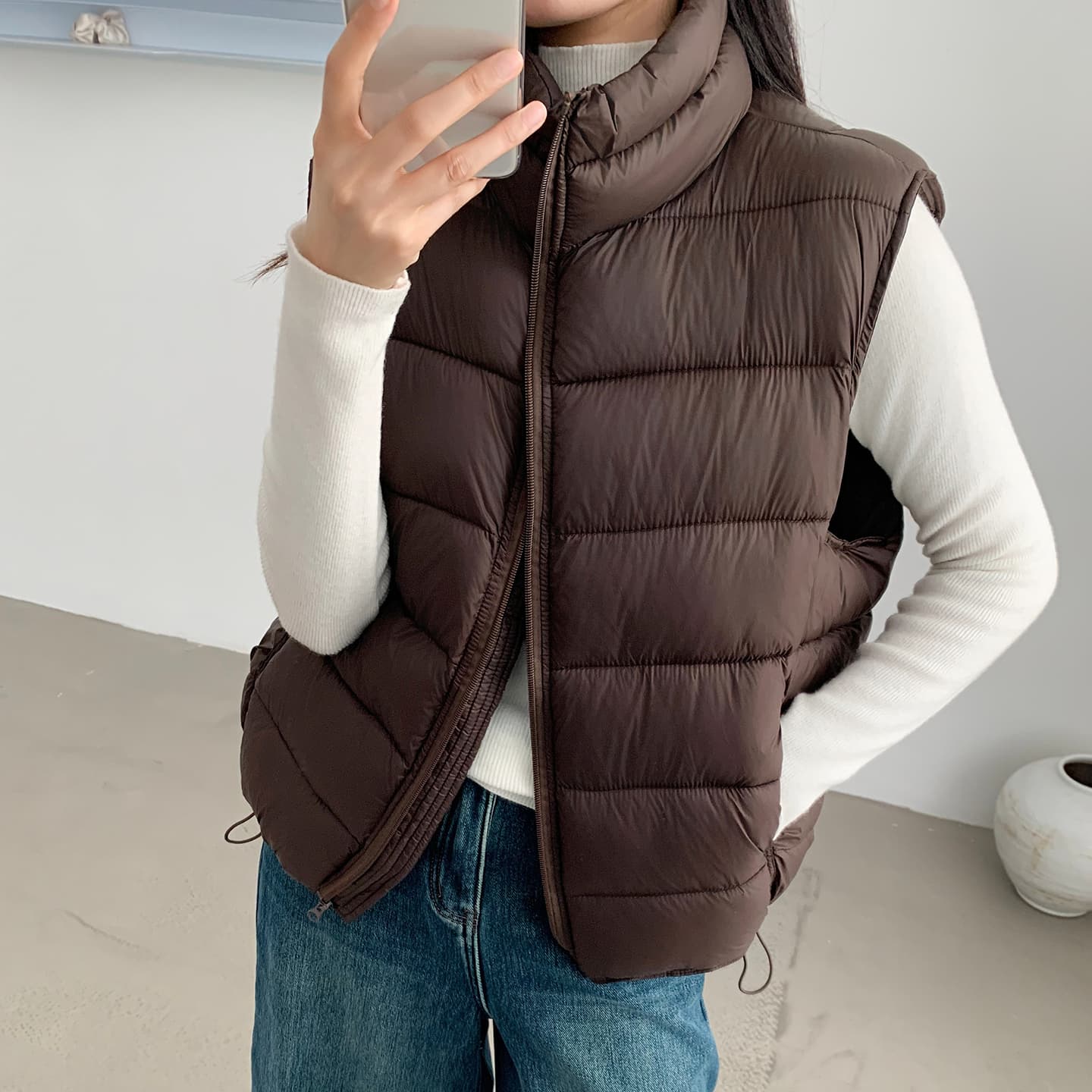 공정한 섬 양면 착용 양털 조끼 여자 외출용 겨울 두꺼운 보온 조끼 플리스 스탠드 칼라 면 의류 재킷 이미지 2