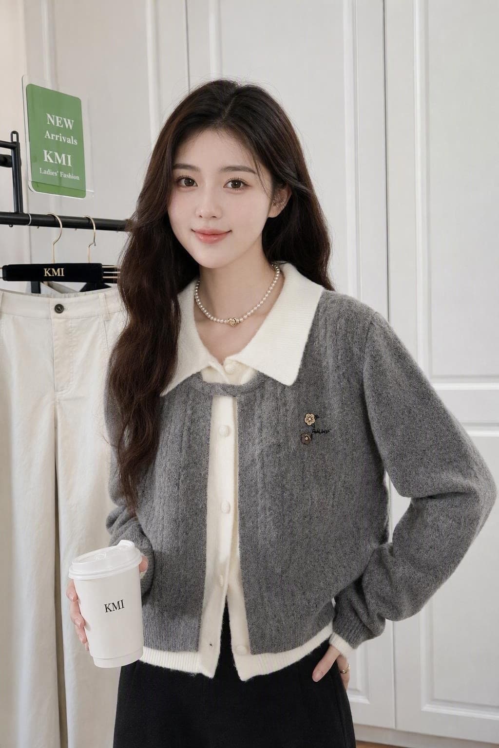 올해 인기 이른 가을 새로운 2026 프랑스식 디자인 센스 니트 스웨터 재킷 페이크 레이어드 회색 스웨터 맨위 여성 이미지 4