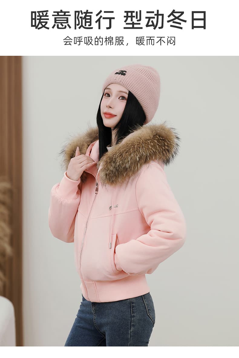 높은 품질 흐름 지불 모피 칼라 겨울 의류 2026 새로운 면 의류 재킷 패션 캐주얼 한국 스타일 라운드 넥 얇고 가벼운 쇼트 스타일 상세 이미지 2