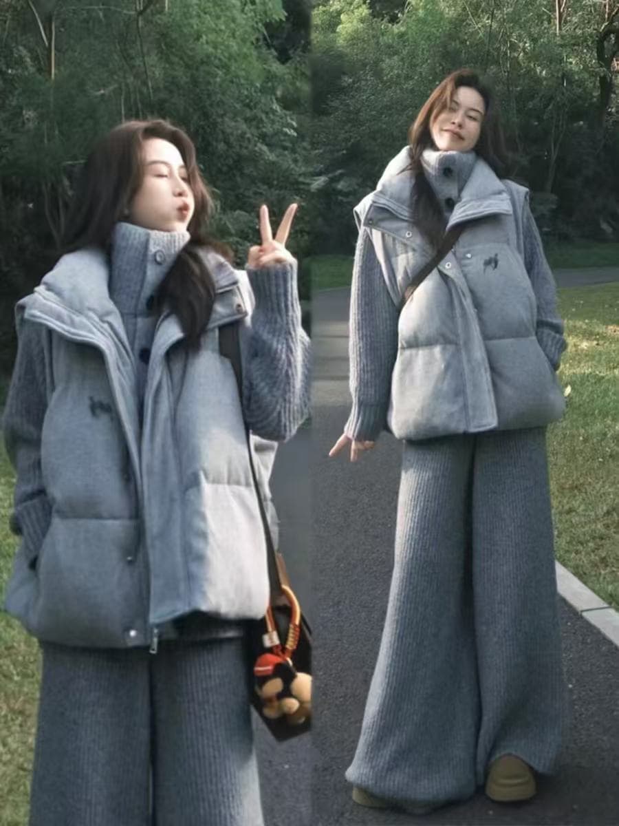 2026 겨울 보온 페이크 레이어드 스탠드 칼라 쇼트 스타일 면 의류 여성 우유 화이트 캐주얼 두꺼운 꽈배기 패치워크 니트 재킷 상세 이미지 16
