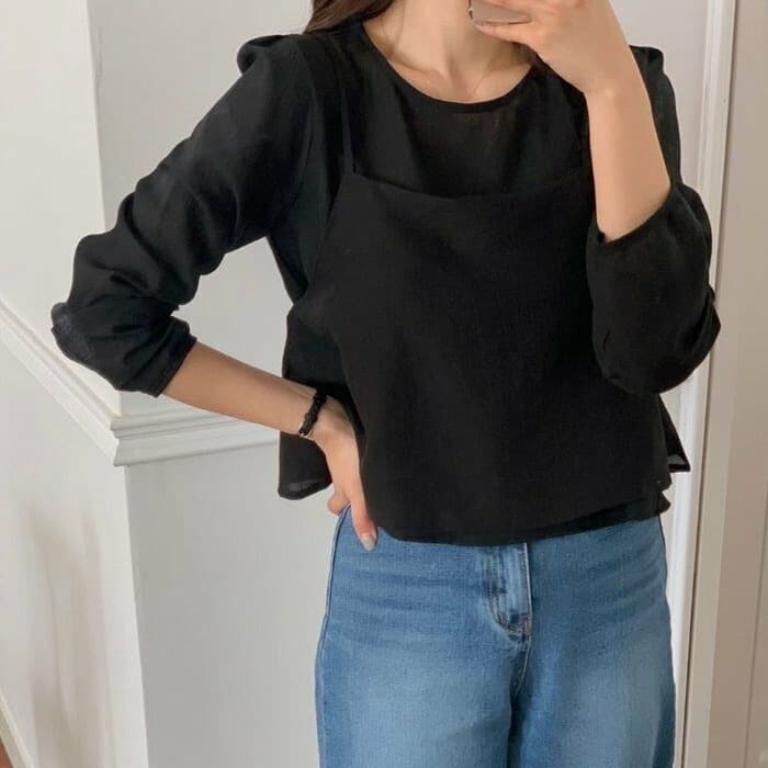 프랑스식 시폰 셔츠 여성 chic 작은 대중 디자인 시스루 작은 셔츠 캐미솔 고유 한 긴팔 셔츠 투피스 슈트 이미지 3