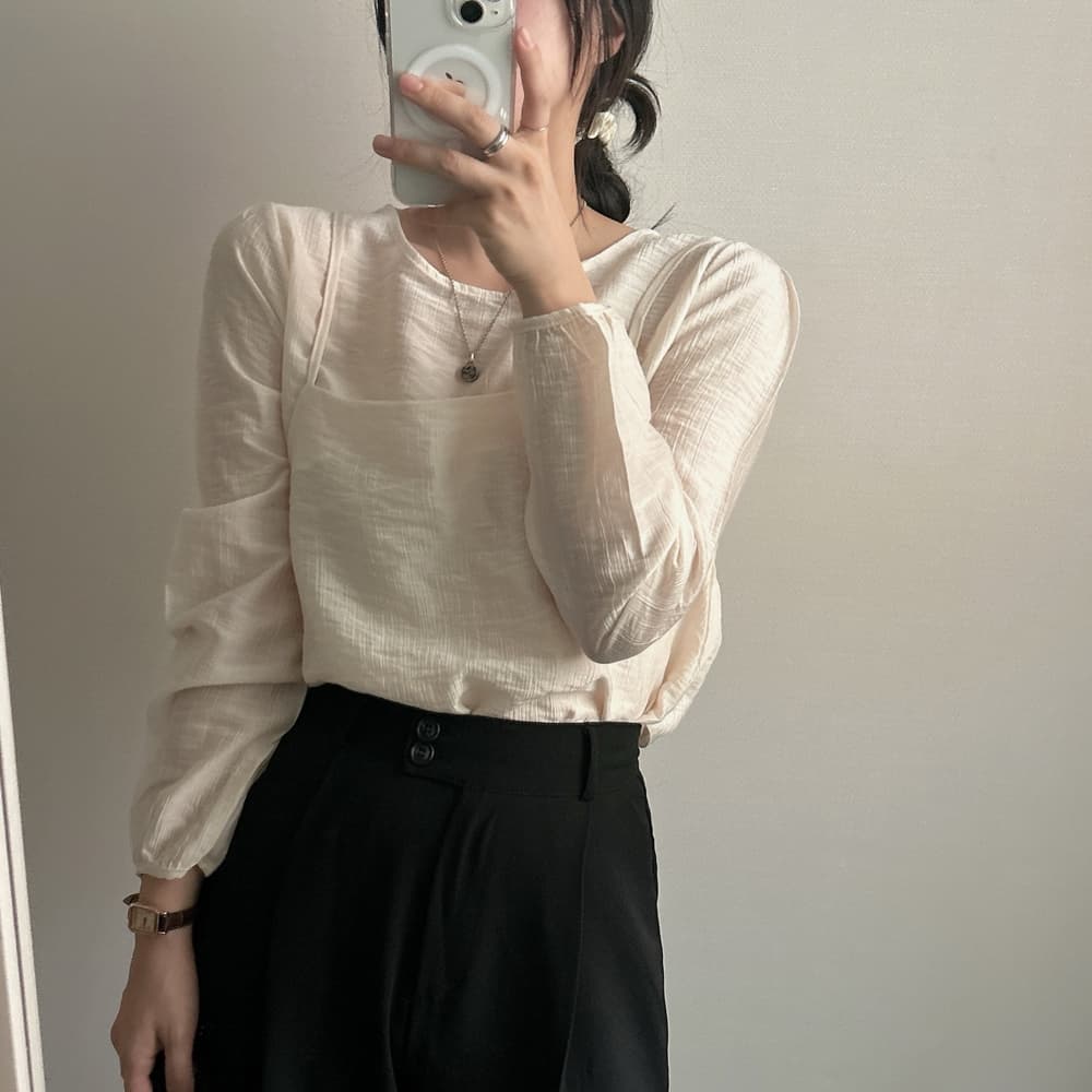 프랑스식 시폰 셔츠 여성 chic 작은 대중 디자인 시스루 작은 셔츠 캐미솔 고유 한 긴팔 셔츠 투피스 슈트 상세 이미지 3