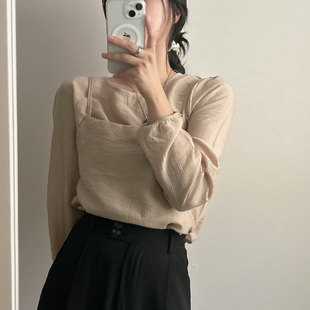 프랑스식 시폰 셔츠 여성 chic 작은 대중 디자인 시스루 작은 셔츠 캐미솔 고유 한 긴팔 셔츠 투피스 슈트 상세 이미지 9