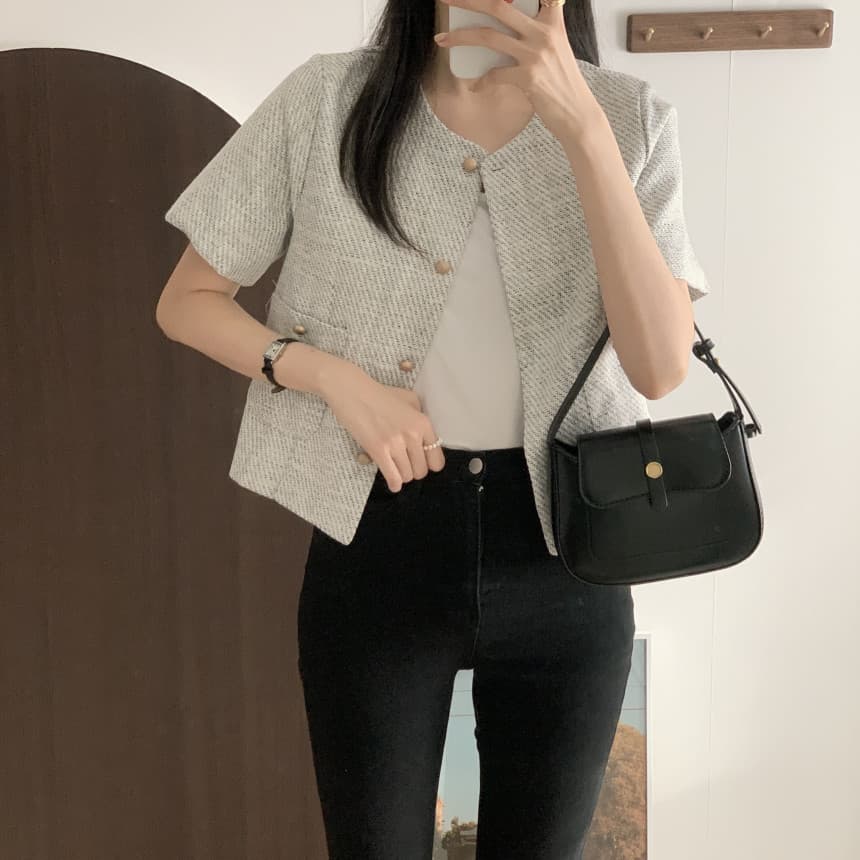 봄 여름 한국 스타일 두꺼운 뭐라구? 작은 샤넬 스타일 반팔 재킷 정장 상세 이미지 4