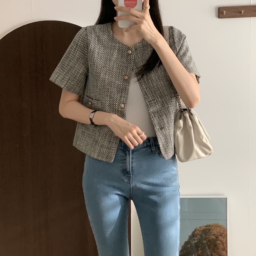 봄 여름 한국 스타일 두꺼운 뭐라구? 작은 샤넬 스타일 반팔 재킷 정장 상세 이미지 10