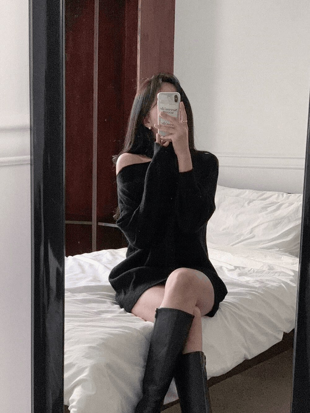 한국 chic 가을 겨울 작은 대중 품격 터틀넥 홀로우 아웃 오프숄더 디자인 루즈핏 캐주얼 다용도 긴팔 니트 스웨터 상세 이미지 3