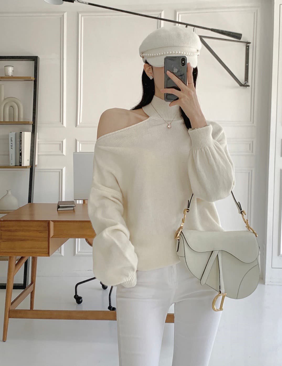 한국 chic 가을 겨울 작은 대중 품격 터틀넥 홀로우 아웃 오프숄더 디자인 루즈핏 캐주얼 다용도 긴팔 니트 스웨터 상세 이미지 27