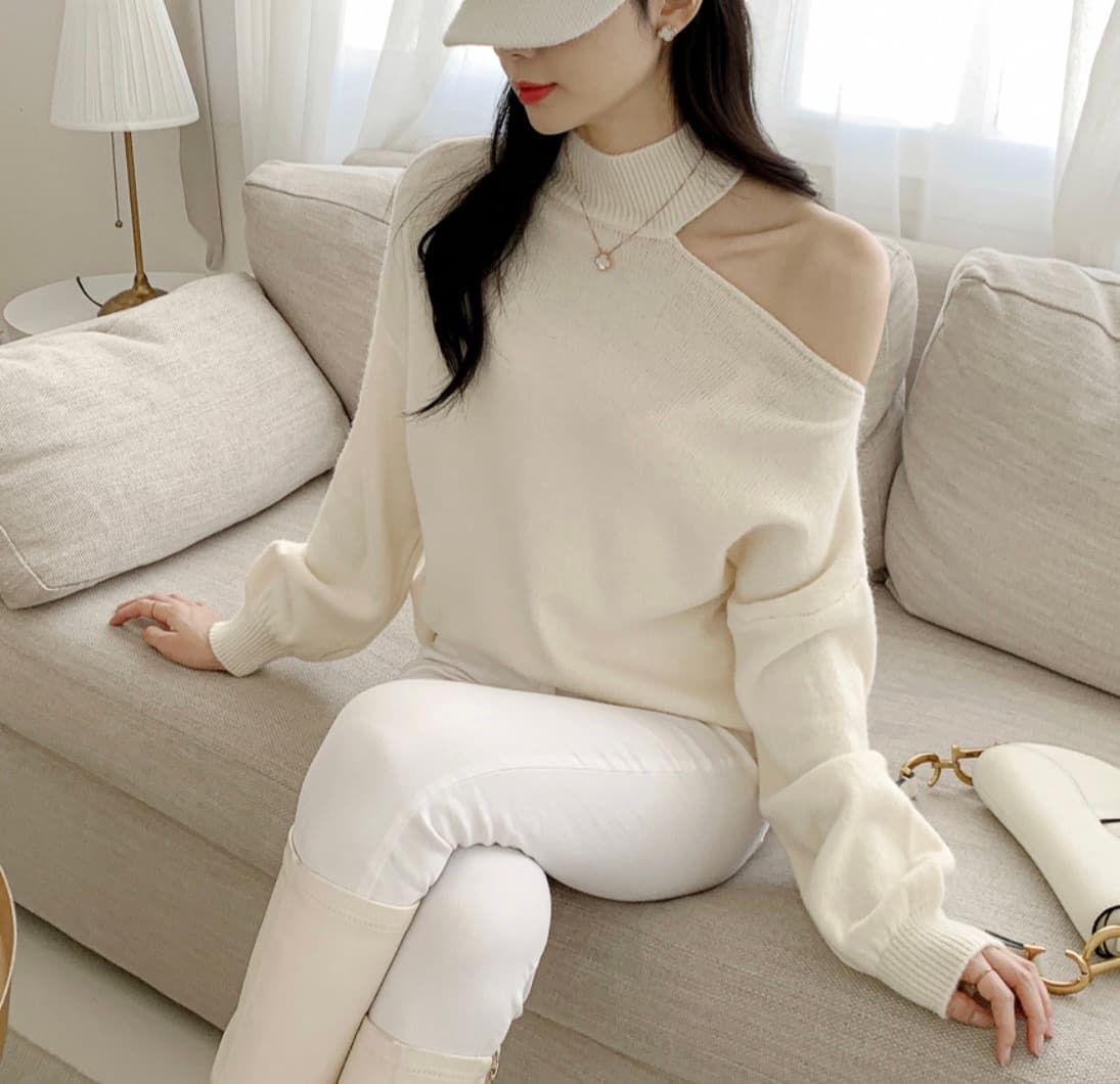 한국 chic 가을 겨울 작은 대중 품격 터틀넥 홀로우 아웃 오프숄더 디자인 루즈핏 캐주얼 다용도 긴팔 니트 스웨터 상세 이미지 33