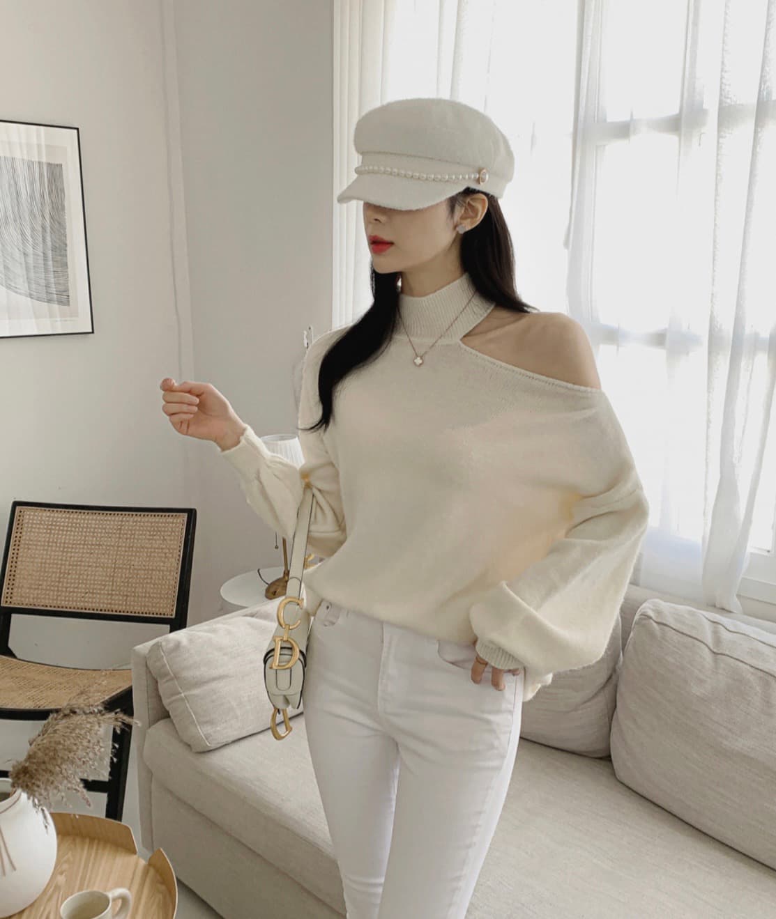 한국 chic 가을 겨울 작은 대중 품격 터틀넥 홀로우 아웃 오프숄더 디자인 루즈핏 캐주얼 다용도 긴팔 니트 스웨터 상세 이미지 37