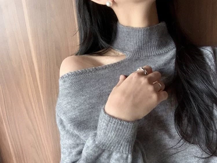한국 chic 가을 겨울 작은 대중 품격 터틀넥 홀로우 아웃 오프숄더 디자인 루즈핏 캐주얼 다용도 긴팔 니트 스웨터 상세 이미지 72