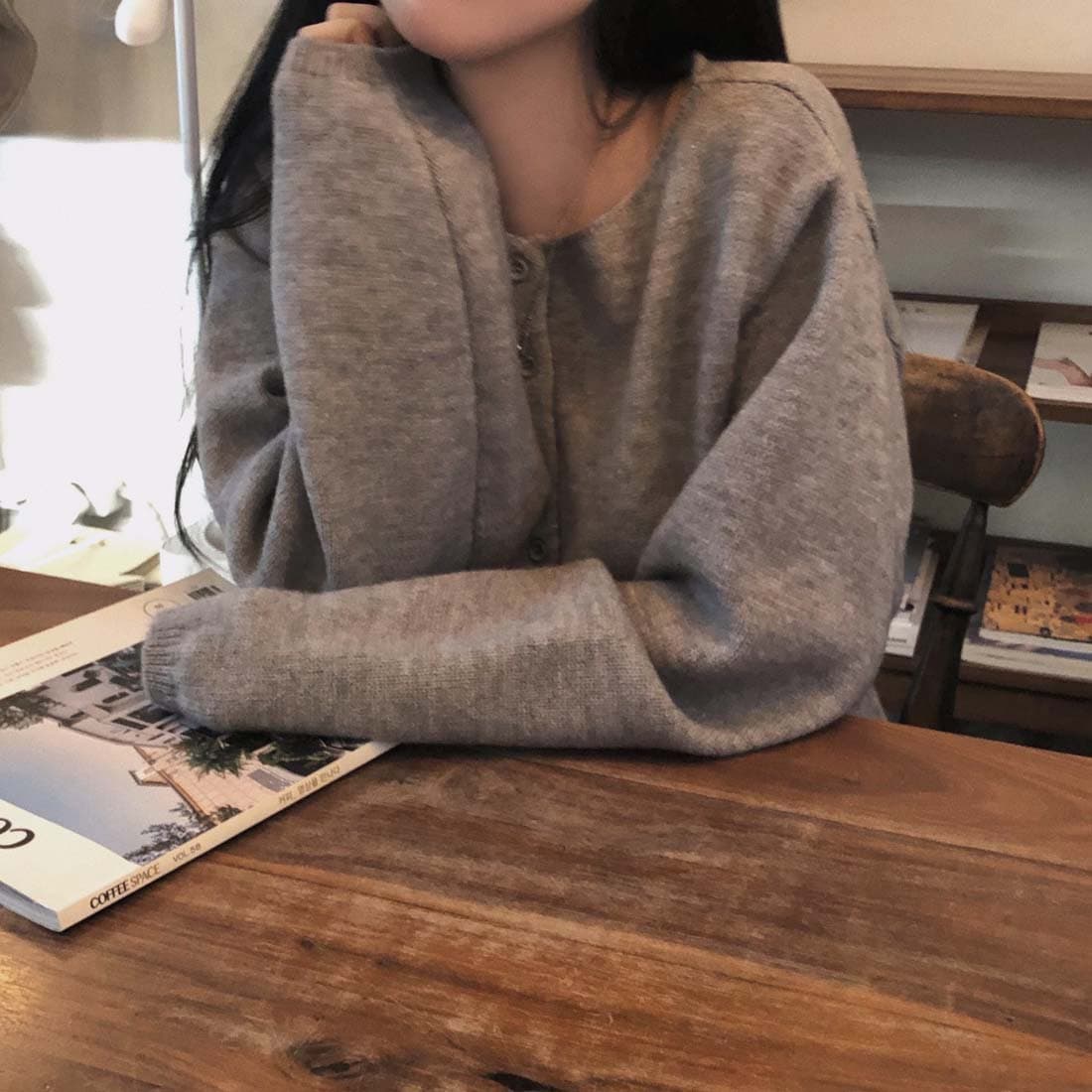 한 스타일 미니멀리즘 우아함 스웨터 오픈 가디건 짧은 외투 봄 가을 상세 이미지 5