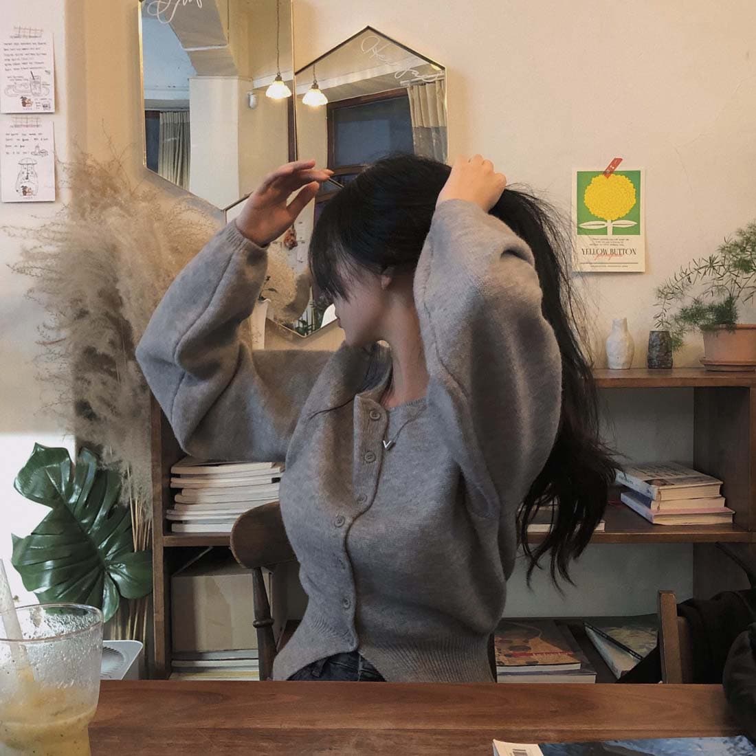 한 스타일 미니멀리즘 우아함 스웨터 오픈 가디건 짧은 외투 봄 가을 상세 이미지 19