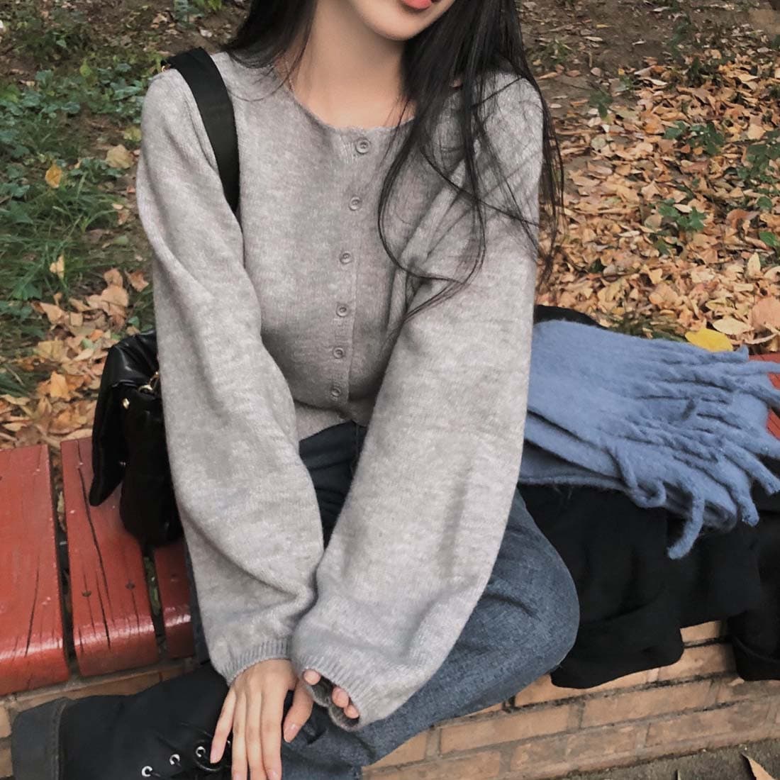 한 스타일 미니멀리즘 우아함 스웨터 오픈 가디건 짧은 외투 봄 가을 상세 이미지 32
