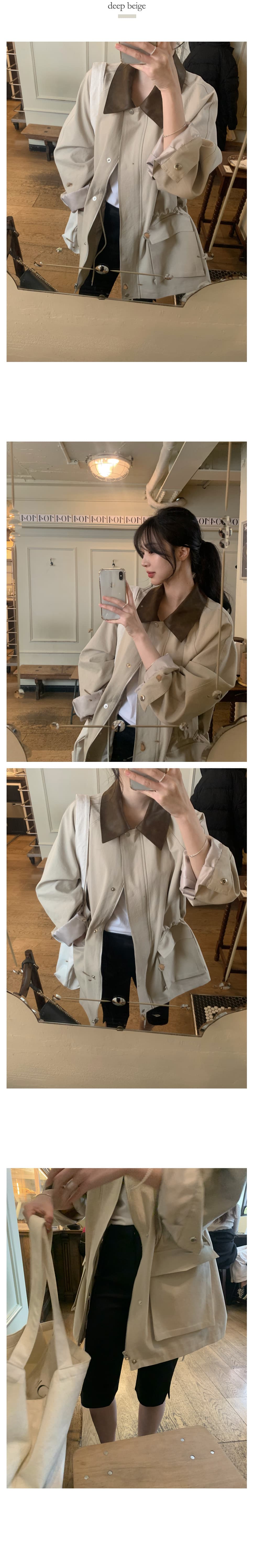 한국 chic 패션 품격 배색 칼라 펌프 로프 디자인 빅 포켓 루즈핏 캐주얼 재킷 상세 이미지 5