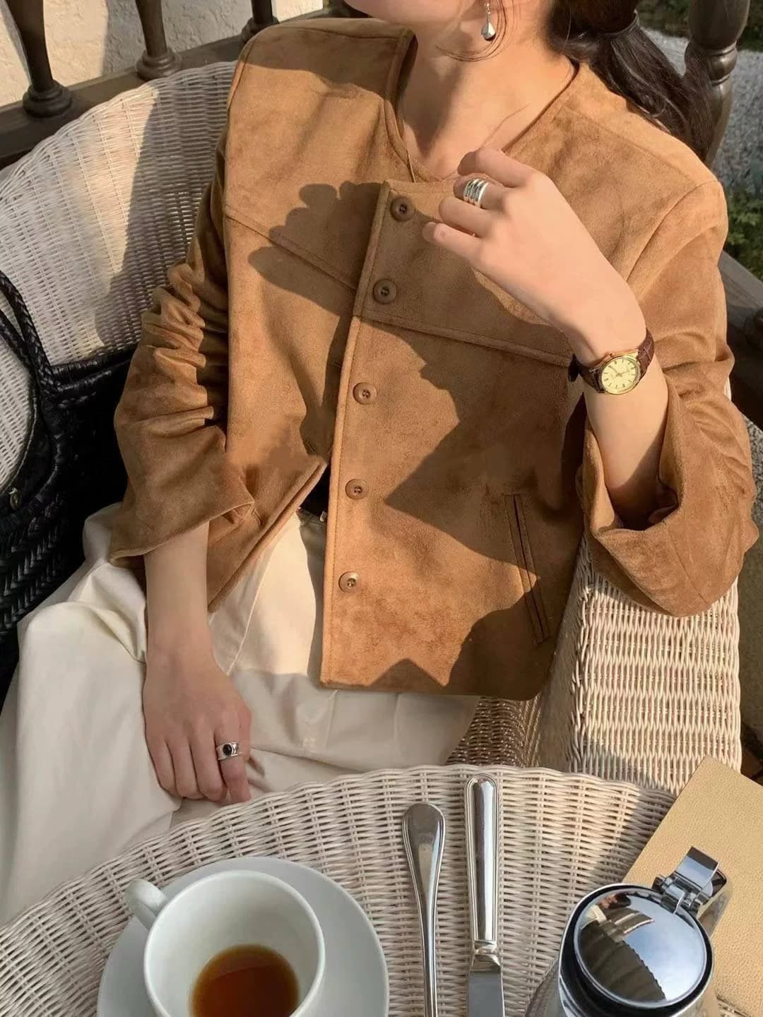이른 가을 동대문 레트로 스웨이드 원단 쇼트 스타일 슬림해 보이는 재킷 재킷 상세 이미지 6