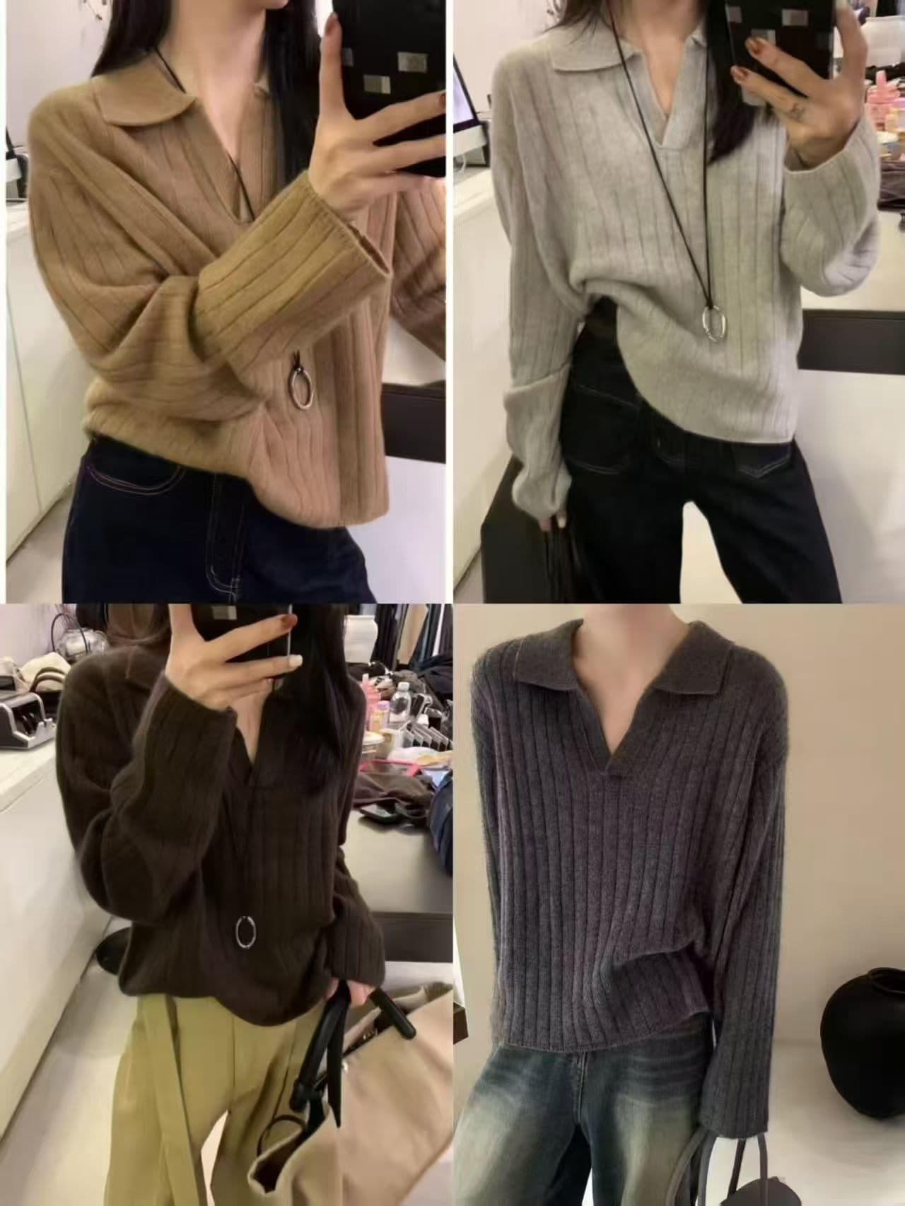 프랑스식 POLO 칼라 스웨터 가을 겨울 새로운 루즈핏 스웨터 레트로 폴로 칼라 니트 긴 소매 맨위 만나는 니트 스웨터 상세 이미지 1