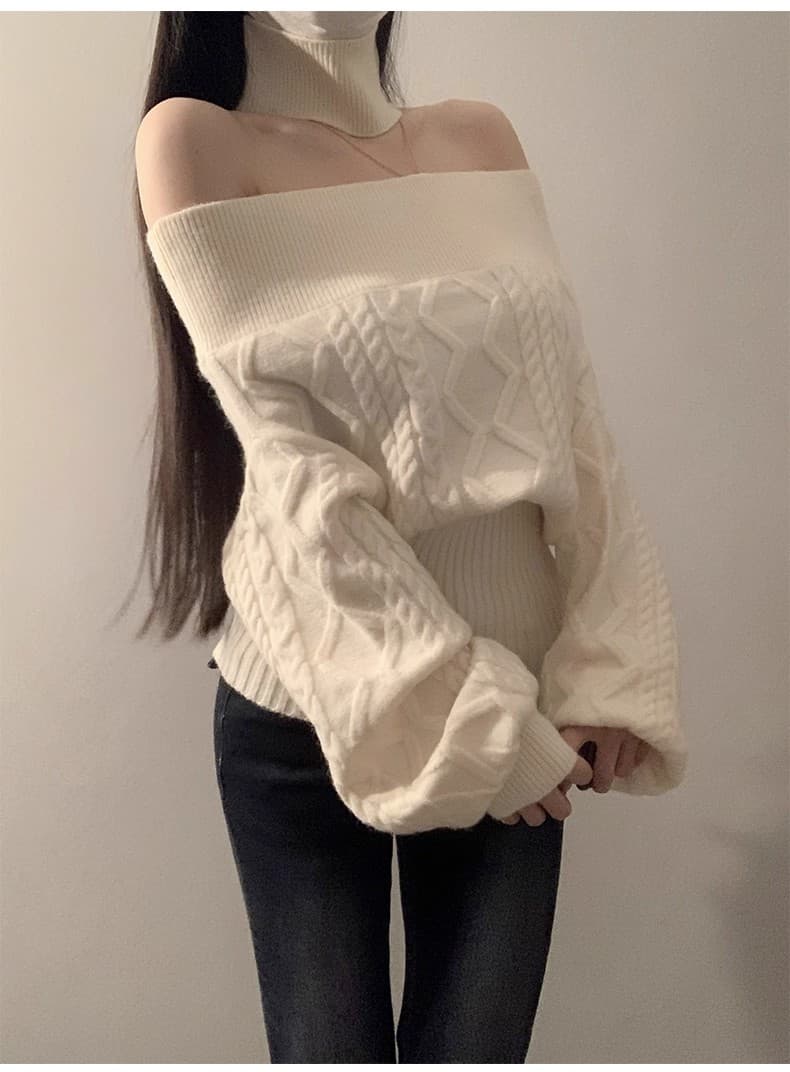 프랑스식 아름다운 해군 오프숄더 오프숄더 스웨터 행침 목 니트 스웨터 여성 새로운 몸매 가꾸기 쇼트 스타일 허리 수축 맨위 상세 이미지 13