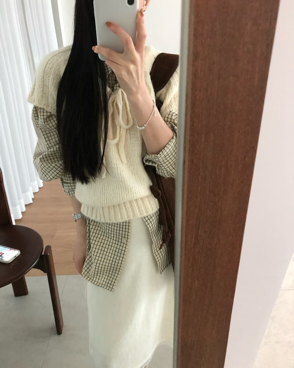 작은 대중 스택 착용 펌프 로프 레이스업 나비 매듭 풀오버 스웨터 여자 2026 가을 새로운 루즈핏 반팔 니트 맨위 상세 이미지 10