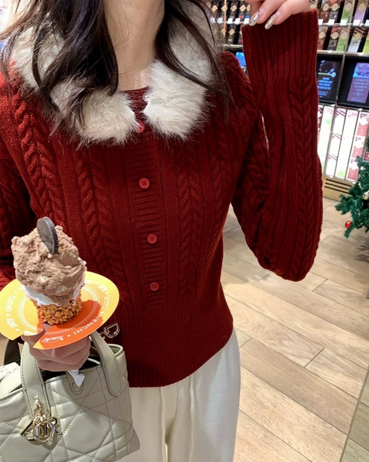 꽈배기 모피 칼라 인사이드 가져 가라. 니트 스웨터 여성 가을 겨울 2025 새로운 슈퍼 잘 생긴 인사이드 가져 가라. 기본 셔츠 스웨터 몸매 가꾸기 맨위 상세 이미지 6