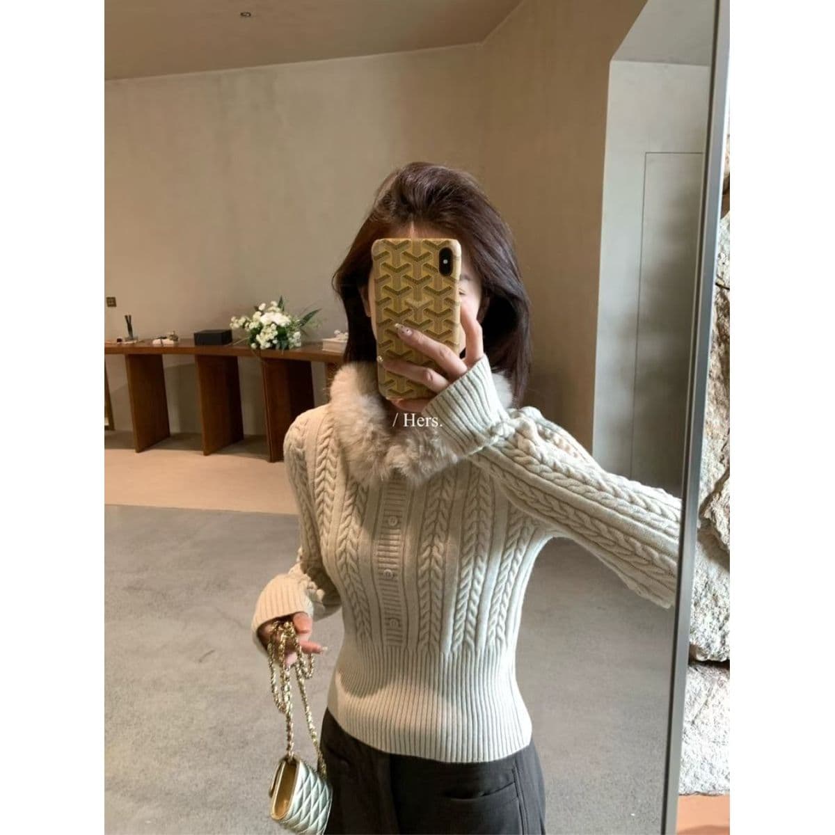 꽈배기 모피 칼라 인사이드 가져 가라. 니트 스웨터 여성 가을 겨울 2025 새로운 슈퍼 잘 생긴 인사이드 가져 가라. 기본 셔츠 스웨터 몸매 가꾸기 맨위 상세 이미지 8