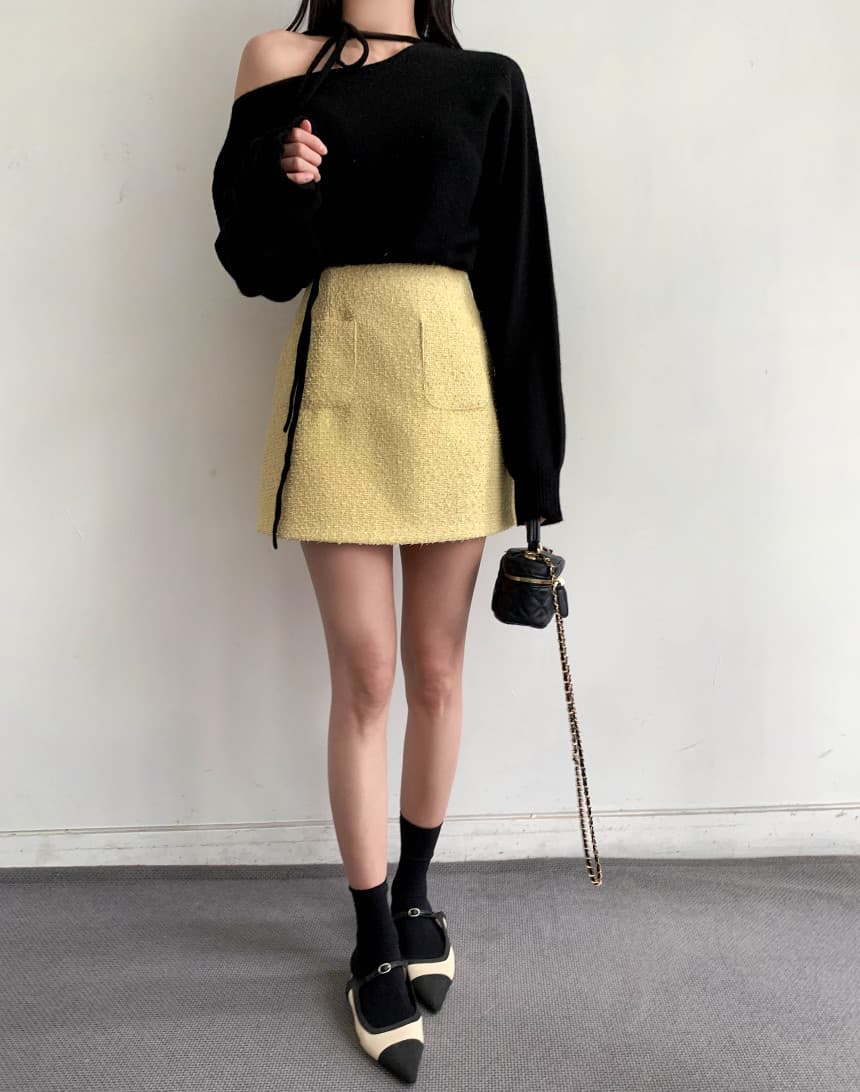 25 가을 새로운 한국 스타일 달콤함 부드러운 순수한 욕망 네클라인 레이스업 오프숄더 쇼트 스타일 캐주얼 다용도 니트 스웨터 스웨터 상세 이미지 2