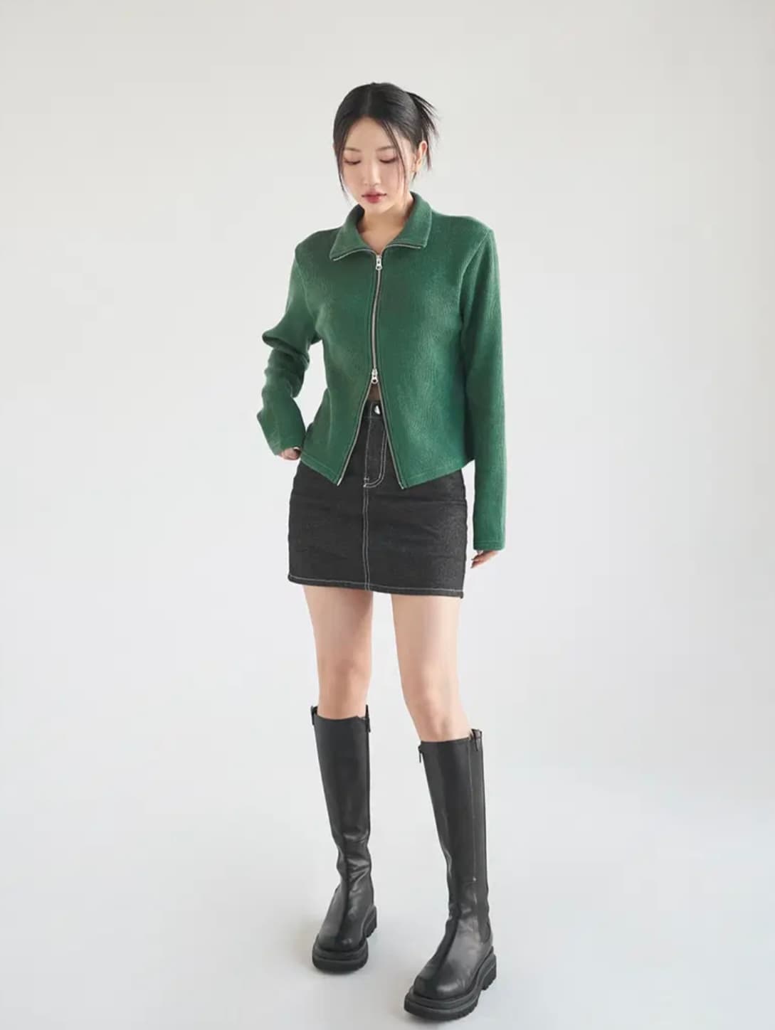 2026 봄 신제품 패션 동대문 작은 대중 스탠드 칼라 개성 더블 지퍼 헤드 슬림해 보이는 쇼트 스타일 재킷 맨위 상세 이미지 5