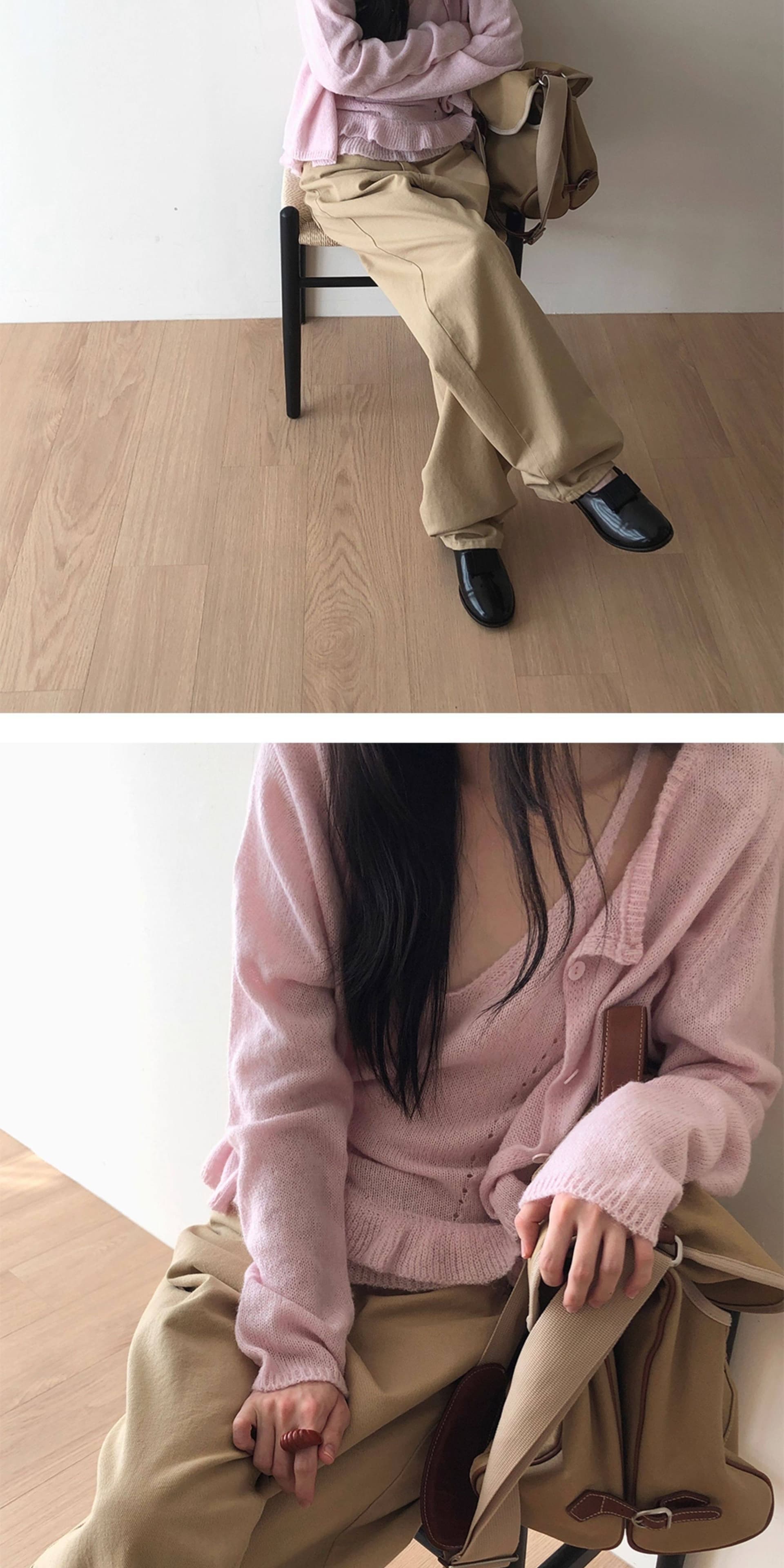 높은 품질 에디션 한국 가을 연령 감소 인사이드 가져 가라. 프릴 슬립 긴팔 니트 스웨터 스웨터 투피스 세트 모헤어 상세 이미지 14