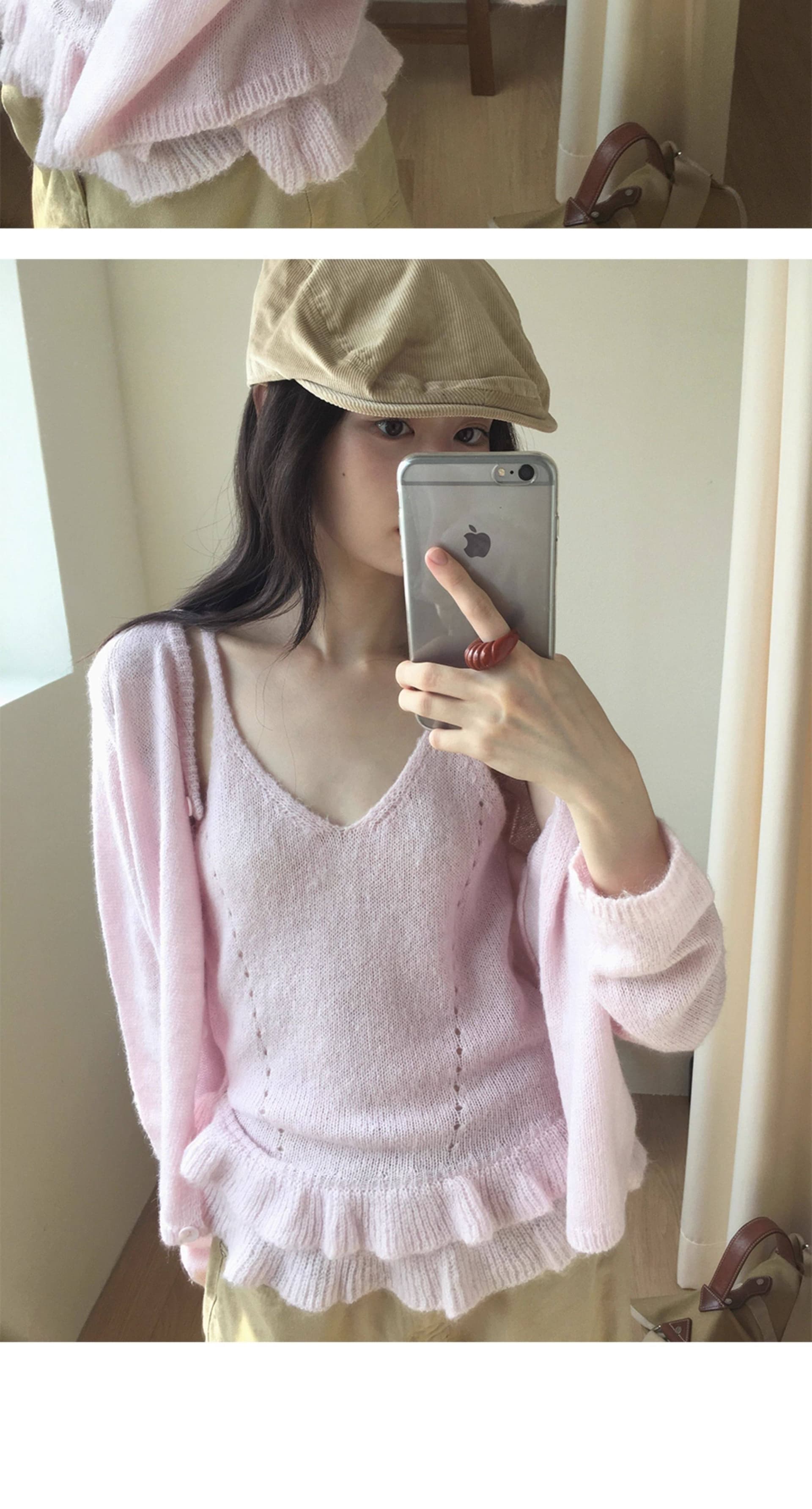 높은 품질 에디션 한국 가을 연령 감소 인사이드 가져 가라. 프릴 슬립 긴팔 니트 스웨터 스웨터 투피스 세트 모헤어 상세 이미지 44