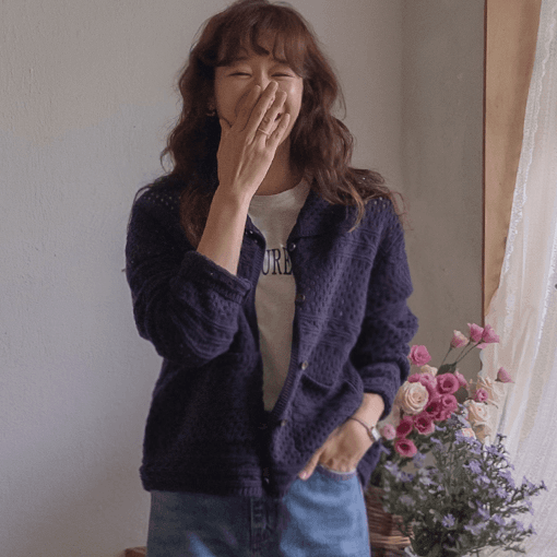 2026 봄 홀로우 아웃 폴로 칼라 니트 스웨터 오픈 가디건 부드러운 연령 감소 느긋한 바람 캐주얼 다용도 스웨터 코트 맨위 상세 이미지 2
