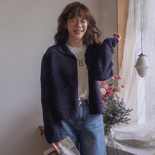 2026 봄 홀로우 아웃 폴로 칼라 니트 스웨터 오픈 가디건 부드러운 연령 감소 느긋한 바람 캐주얼 다용도 스웨터 코트 맨위 상세 이미지 4