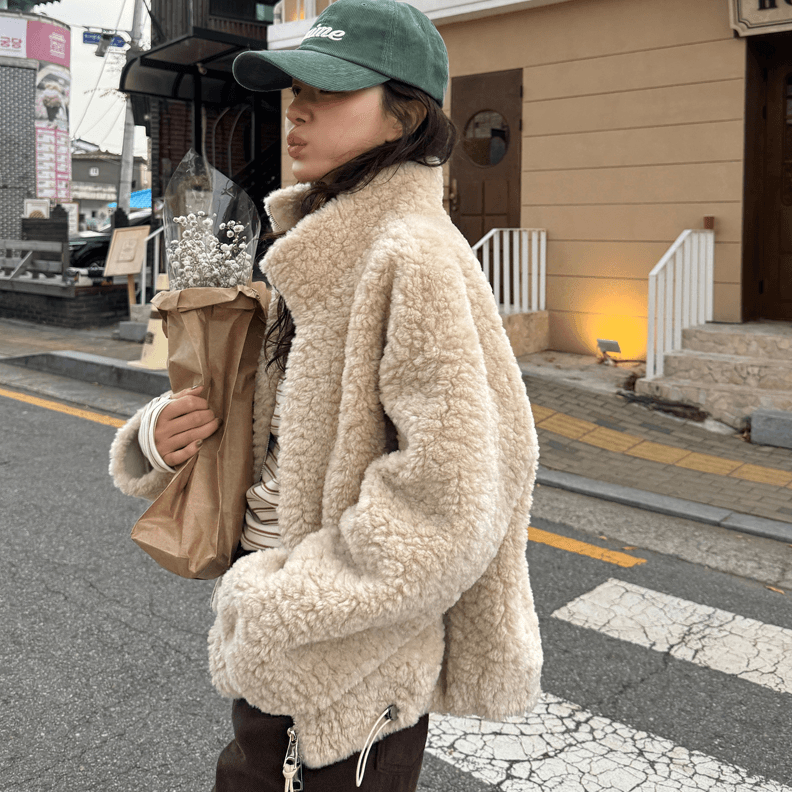 한 부서 양모 작은 스탠드 칼라 양털 모조 모피 재킷 여성 짧은 2026 봄 새로운 캐주얼 피모 하나 상세 이미지 3