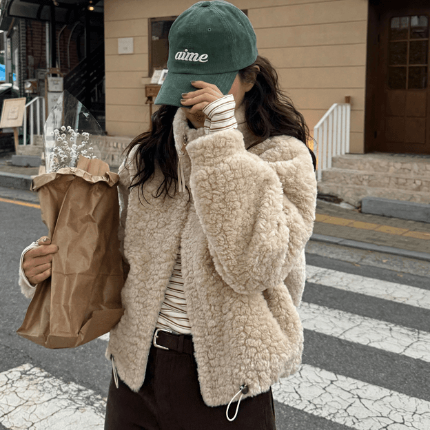 한 부서 양모 작은 스탠드 칼라 양털 모조 모피 재킷 여성 짧은 2026 봄 새로운 캐주얼 피모 하나 상세 이미지 4