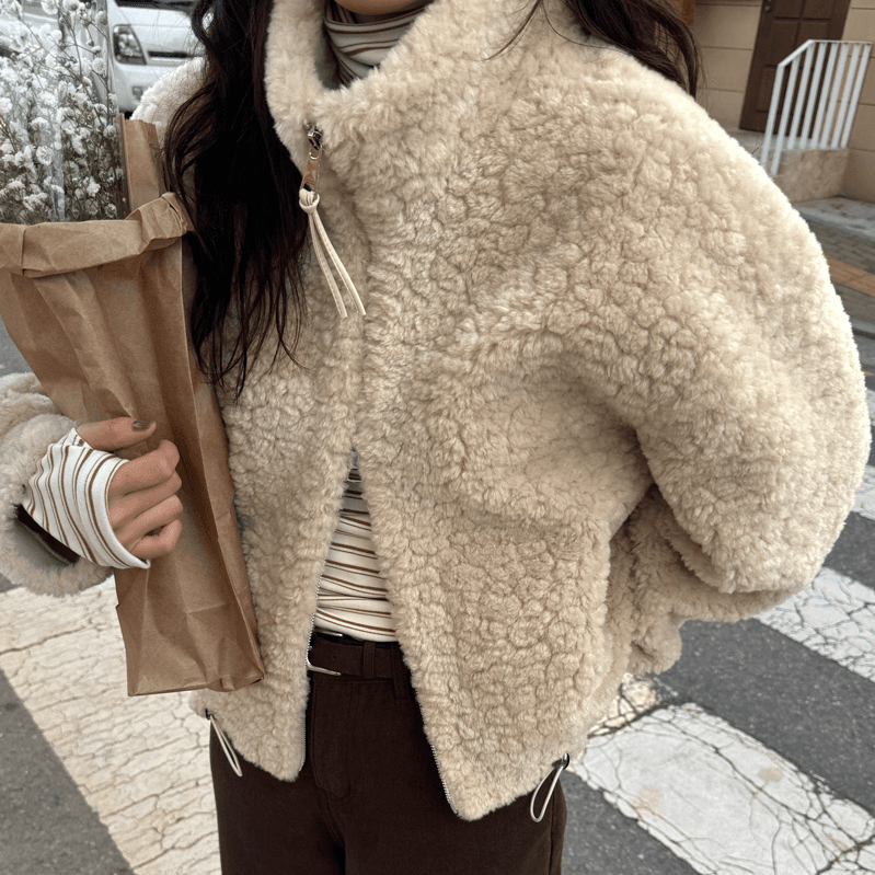 한 부서 양모 작은 스탠드 칼라 양털 모조 모피 재킷 여성 짧은 2026 봄 새로운 캐주얼 피모 하나 상세 이미지 9