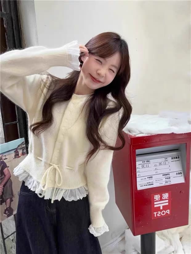 2026 가을 신제품 레이스 조각 색상 몸매 가꾸기 스웨터 작은 열림 셔츠 상세 이미지 7