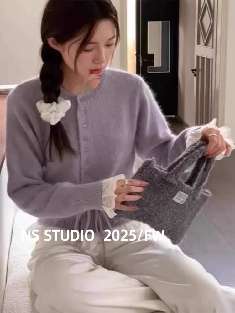 2026 가을 신제품 레이스 조각 색상 몸매 가꾸기 스웨터 작은 열림 셔츠 상세 이미지 9