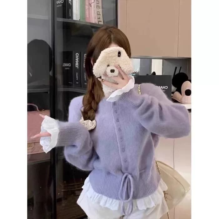 2026 가을 신제품 레이스 조각 색상 몸매 가꾸기 스웨터 작은 열림 셔츠 상세 이미지 10