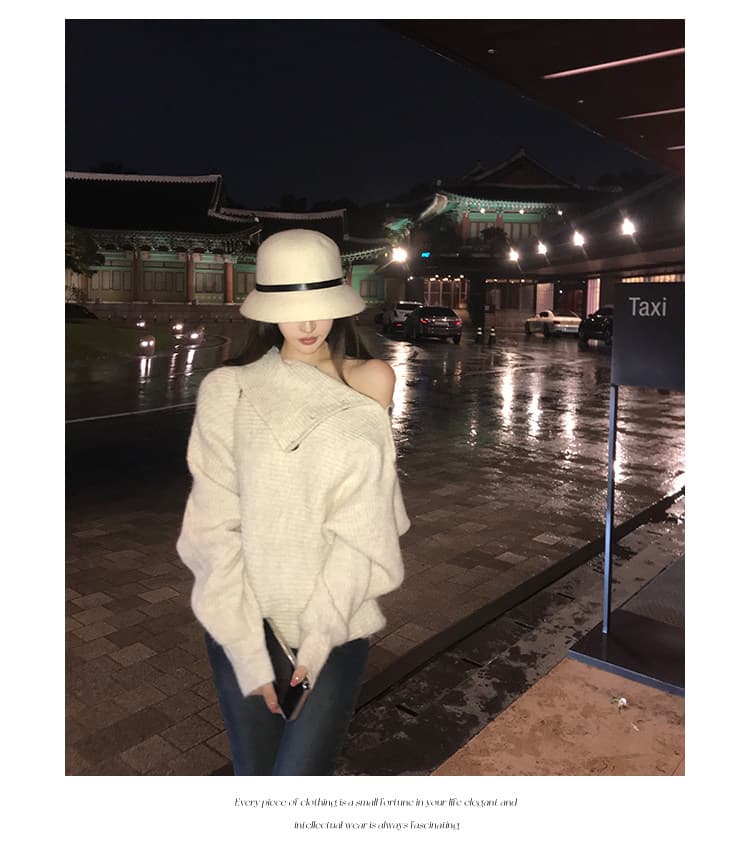패션 스탠드 칼라 튀김 거리 고유 한 아름다운 니트 스웨터 여성 루즈핏 느긋한 느슨함 센스 스웨터 코트 오래된 돈 바람 맨위 상세 이미지 4