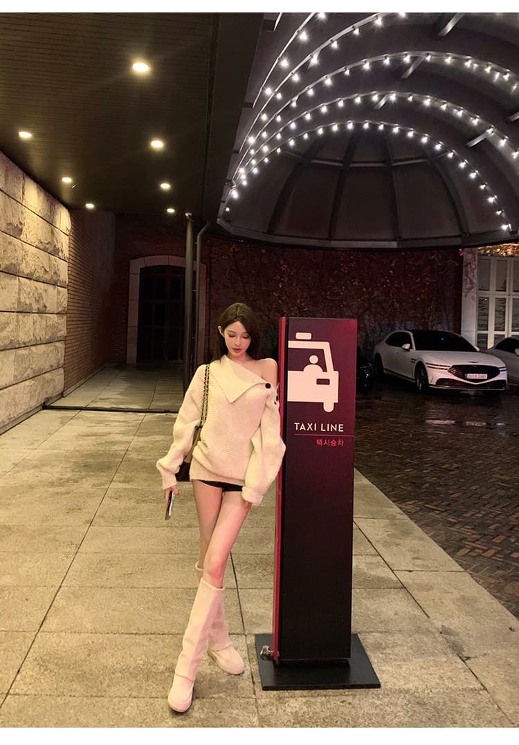 패션 스탠드 칼라 튀김 거리 고유 한 아름다운 니트 스웨터 여성 루즈핏 느긋한 느슨함 센스 스웨터 코트 오래된 돈 바람 맨위 상세 이미지 6