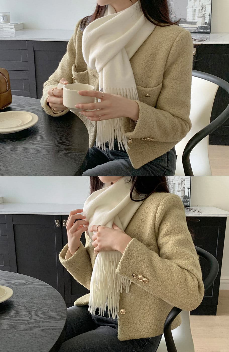 한국 봄 여성 의류 라운드 넥 긴팔 작은 샤넬 스타일 짧은 머리 여성 코트 다용도 맨위 정장 상세 이미지 25