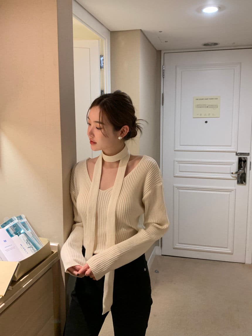 한국 chic 봄 새로운 프랑스식 품격 V넥 행침 목 구덩이 기사 몸매 가꾸기 슬림해 보이는 다용도 긴팔 니트 스웨터 스웨터 여자 상세 이미지 7