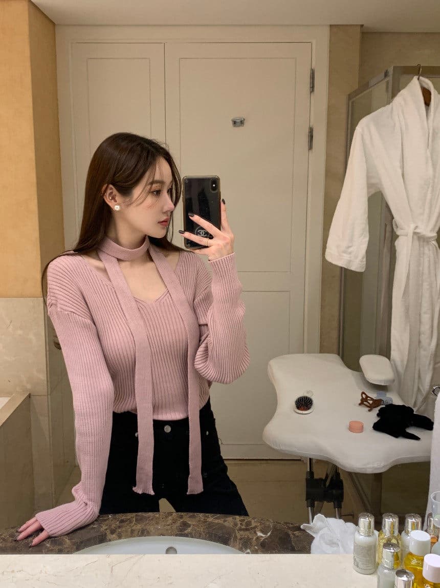 한국 chic 봄 새로운 프랑스식 품격 V넥 행침 목 구덩이 기사 몸매 가꾸기 슬림해 보이는 다용도 긴팔 니트 스웨터 스웨터 여자 상세 이미지 29
