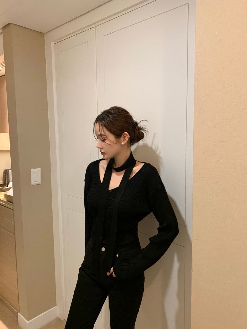 한국 chic 봄 새로운 프랑스식 품격 V넥 행침 목 구덩이 기사 몸매 가꾸기 슬림해 보이는 다용도 긴팔 니트 스웨터 스웨터 여자 상세 이미지 36