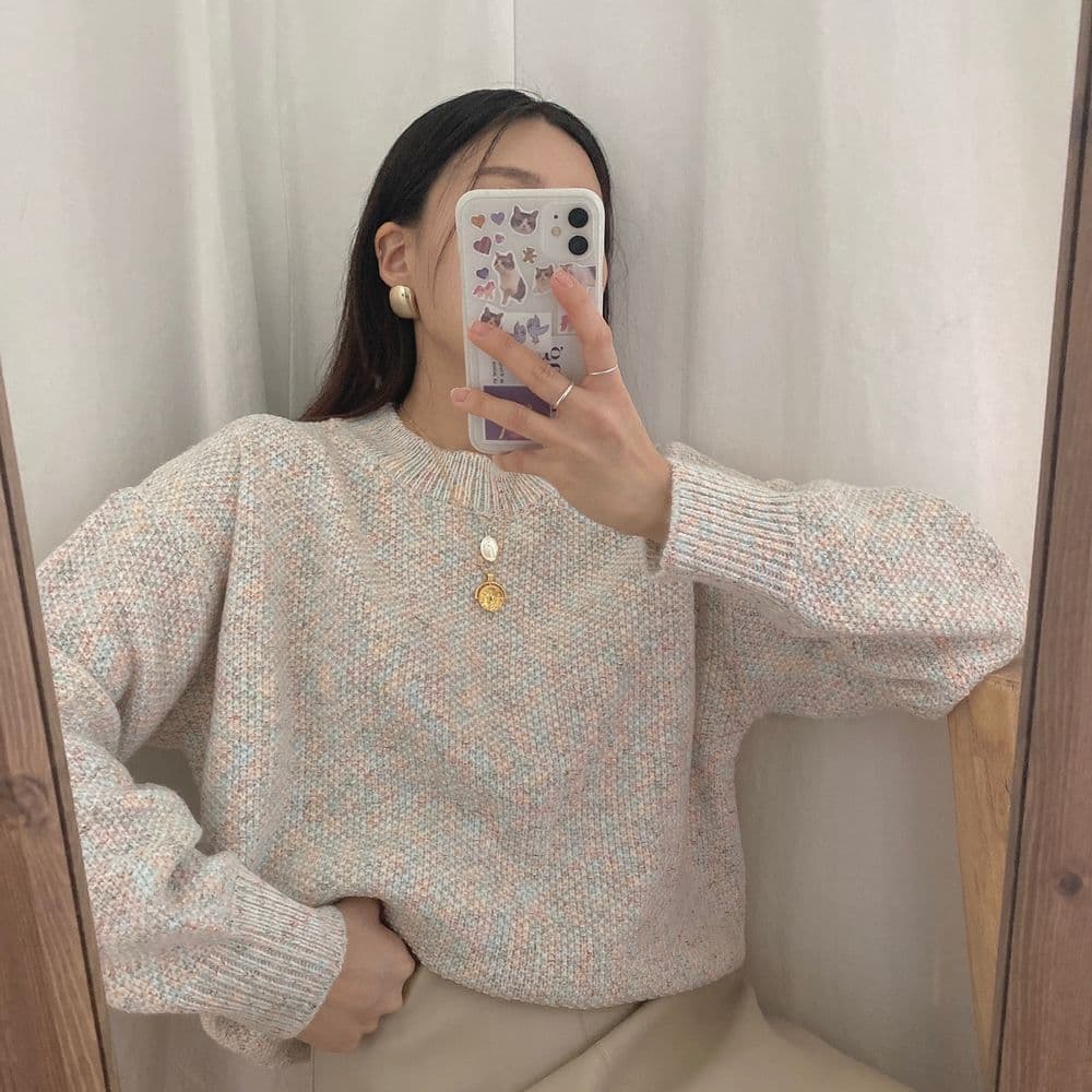 활력 연령 감소 작은 색상 포인트 느긋한 양모 혼방 풀오버 이미지 4