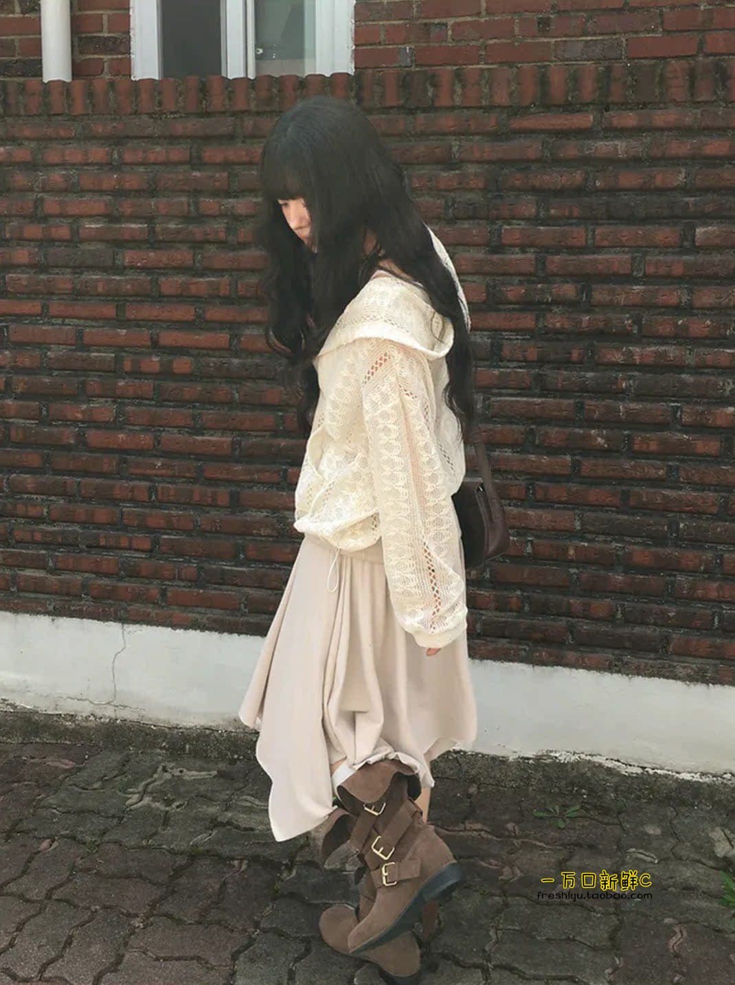 한 부서 이른 가을 레이스 시스루 니트 지퍼 후드 루즈핏 오픈 가디건 캐주얼 자외선 차단 얇은 스타일 맨위 재킷 상세 이미지 4