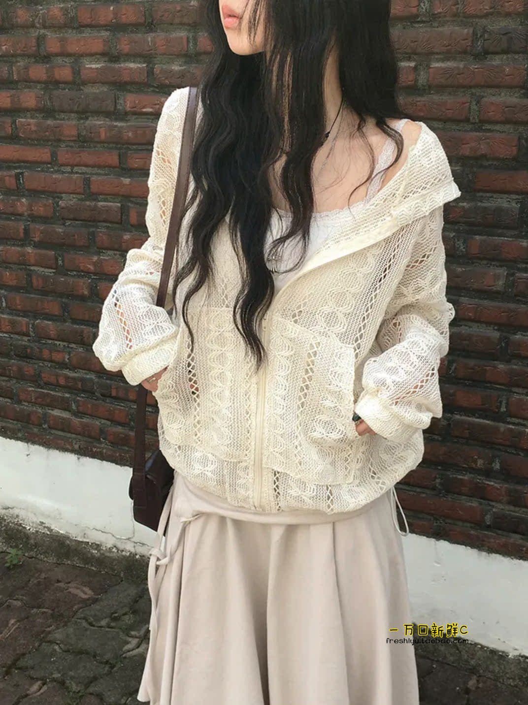 한 부서 이른 가을 레이스 시스루 니트 지퍼 후드 루즈핏 오픈 가디건 캐주얼 자외선 차단 얇은 스타일 맨위 재킷 상세 이미지 6
