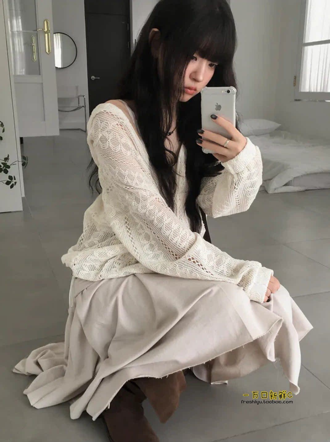 한 부서 이른 가을 레이스 시스루 니트 지퍼 후드 루즈핏 오픈 가디건 캐주얼 자외선 차단 얇은 스타일 맨위 재킷 상세 이미지 10